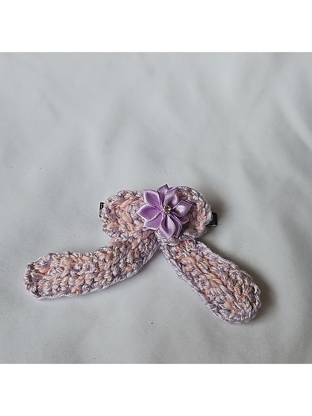 Hand Crafted Purple Crochet Bow Hair Clip Accessory 2.5" black alligator clip - Picture 14 of 17